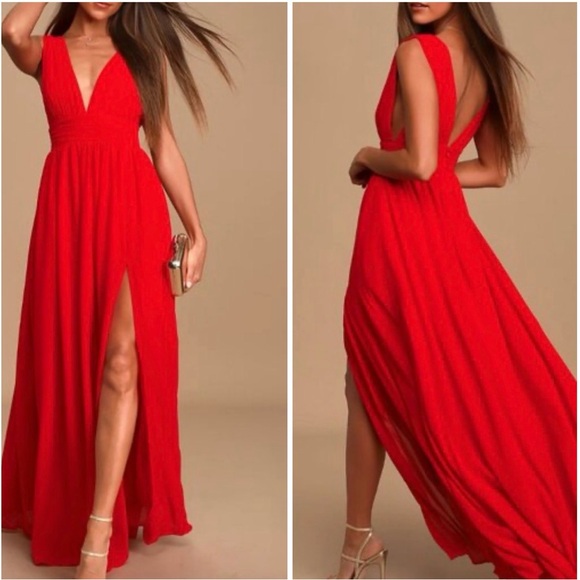 Lulus Dresses & Skirts - Lulus Heavenly Hues Deep V-Neck Formal Gown Maxi Dress in Red